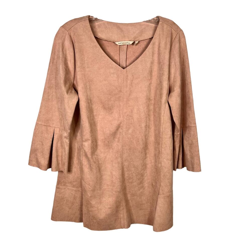 Soft Surroundings Izzy Faux Suede Pink Bell Sleeve Top Large